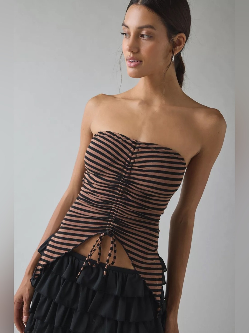 UO Iris Ruched Tie-Front Flyaway Tube Top